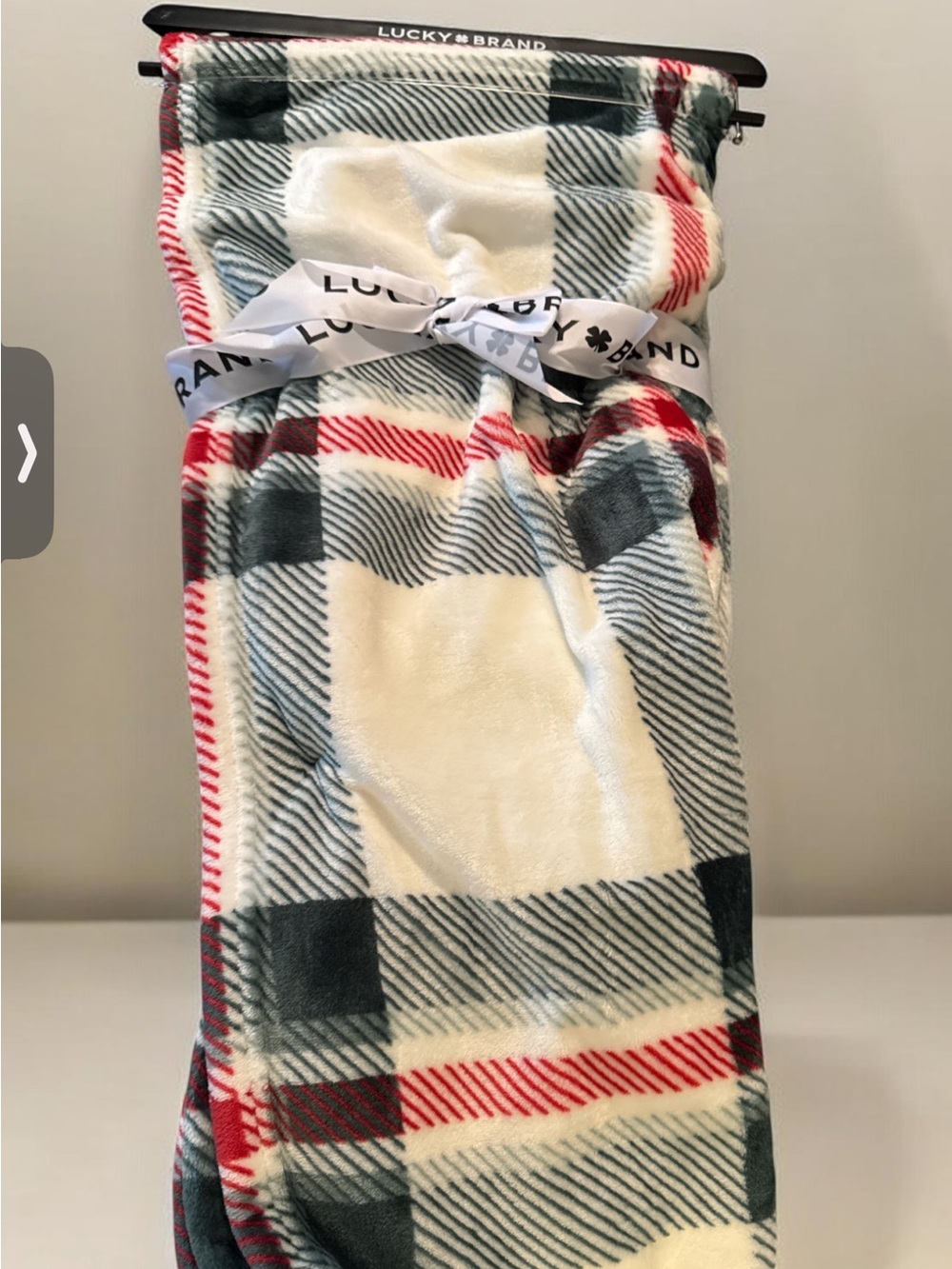Lucky Brand Cream, Red & Green Plaid Plush Throw